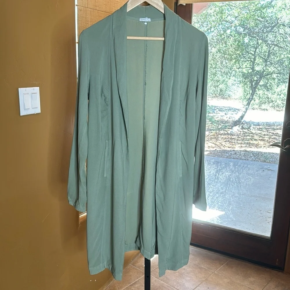 Transit Par Such Sage Green Long Open Front Cardigan Size 2